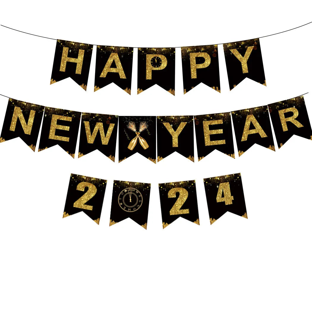 Neujahrsservietten Pappteller Becher Neujahr Tischdecken Tischüberwurf 2024 Neujahrsparty Dekorationen Silvesterparty Zubehör