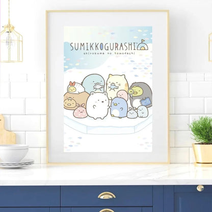 Kawaii S-Sumikko Gurashi süßes Poster Home Raum Dekoration Wohnzimmer Schlafzimmer ästhetische Kunst Wandmalerei Aufkleber