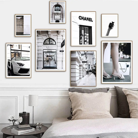 Mode Luxus Geschäft Frankreich Echte Aufnahmen Poster und Drucke Romantische Wandkunst Leinwandmalerei Wandbilder für Wohnzimmer Dekor