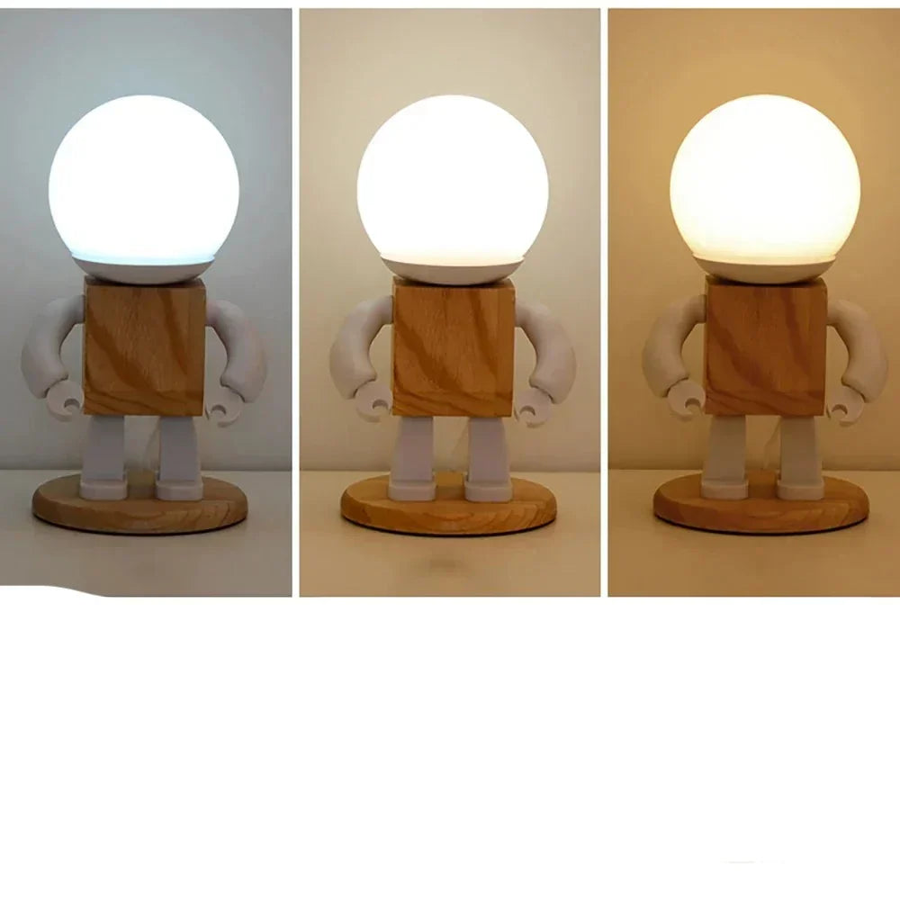 Frendorf | RoboLume Nordic Holz-Tischlampe | Verstellbares Roboter-Design | Nachhaltige Deko & Leselampe