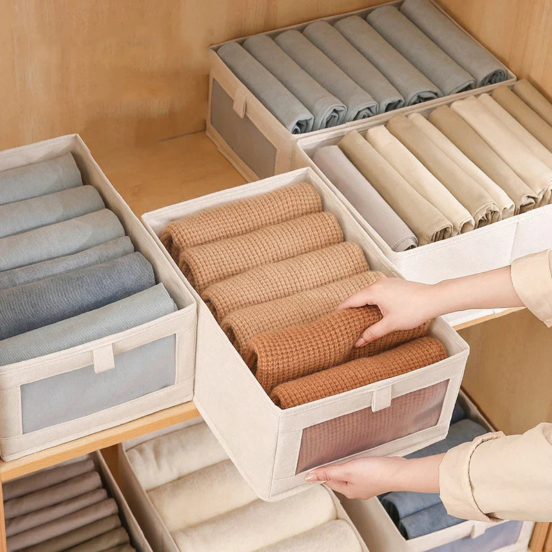 Frendorf | Boxvero Aufbewahrungsbox | Mit Sichtfenster & Faltbar | Atmungsaktiver Leinenstoff | In M, L, XL