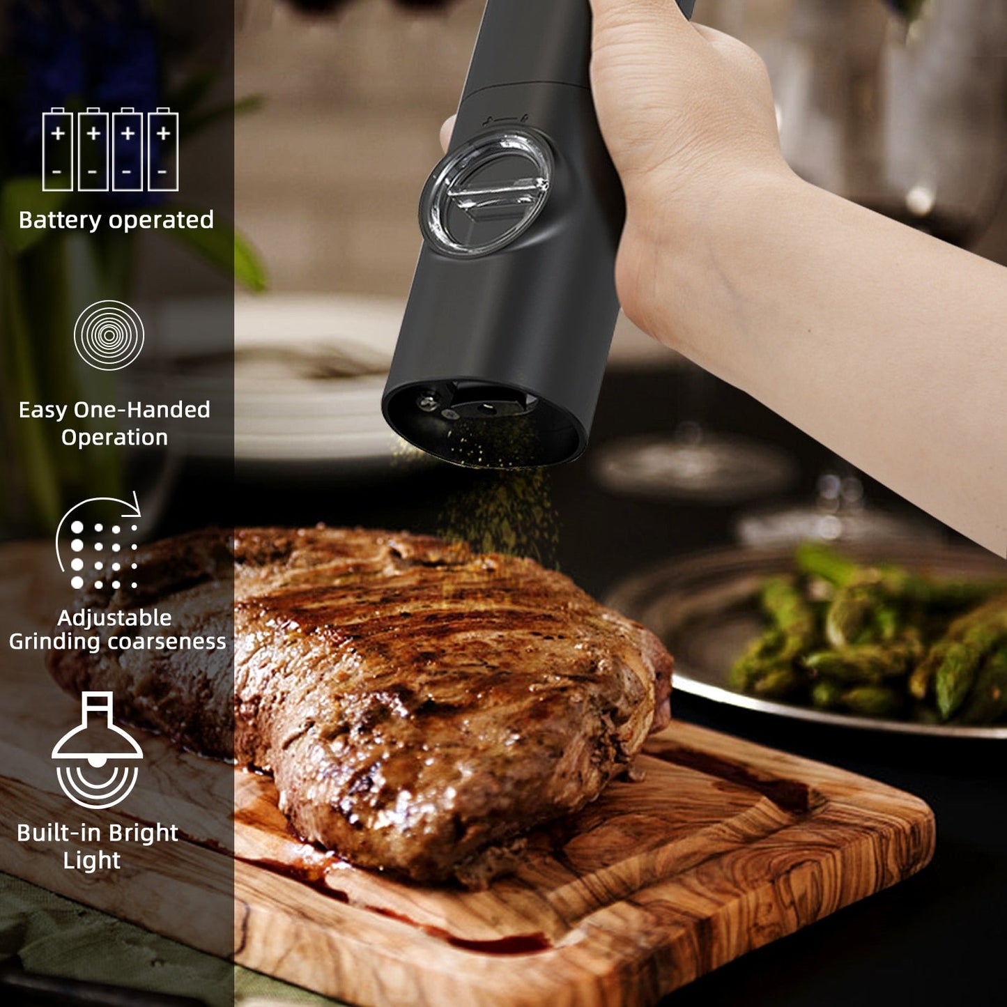 Elektrische automatische Pfeffer- und Salzmahlmaschine mit LED-Licht und einstellbarem Mahlgrad - Perfekt für die Küche oder das Restaurant