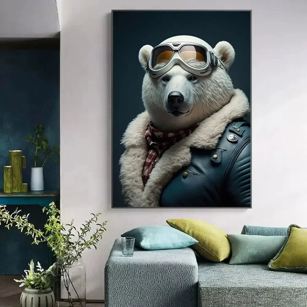 Lustige Tier-Aviator-Poster-Drucke Löwe Tiger Elefant Reh Flugzeug Pilot Leinwandmalerei Wandkunst Für Wohnzimmer Wohnkultur