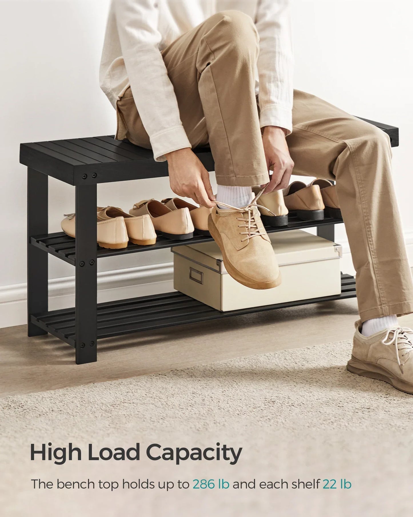 Frendorf | Bamboo Schuhregalbank - 3-Tier Organizer, trägt 130 kg