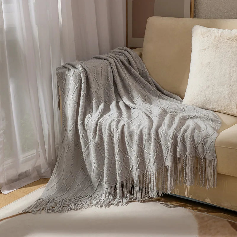 Gemütliche lila Diamant Strickdecke