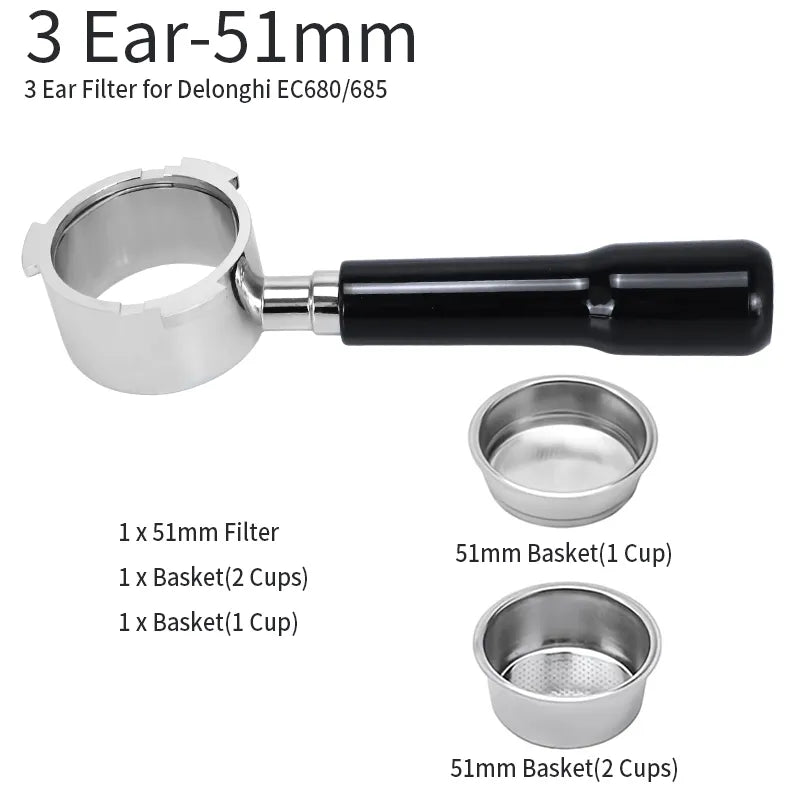 51mm Kaffee Boden Siebträger Für Delonghi EC680 EC685 Ersatz Filter Korb Espresso Maschine Griff Cafe Zubehör