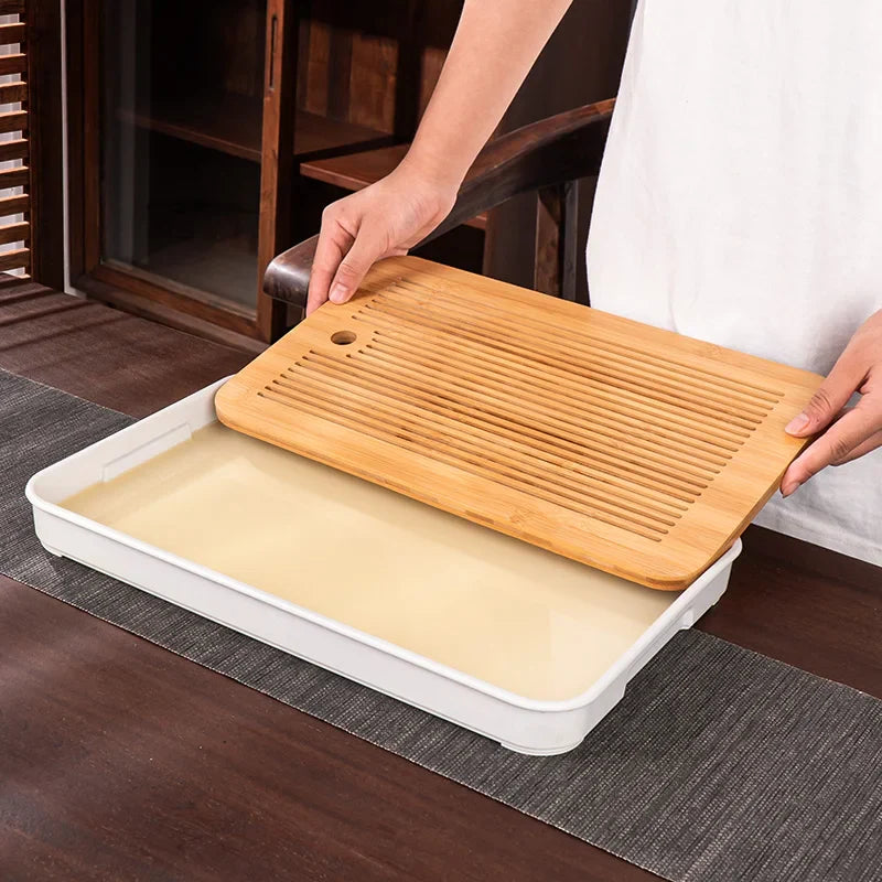 GIANXI Bamboo Tea Tray Home Living Room Kungfu Tea Set Small Tea Tray Draining Dry Soaking Table Storage Wet And Dry Use