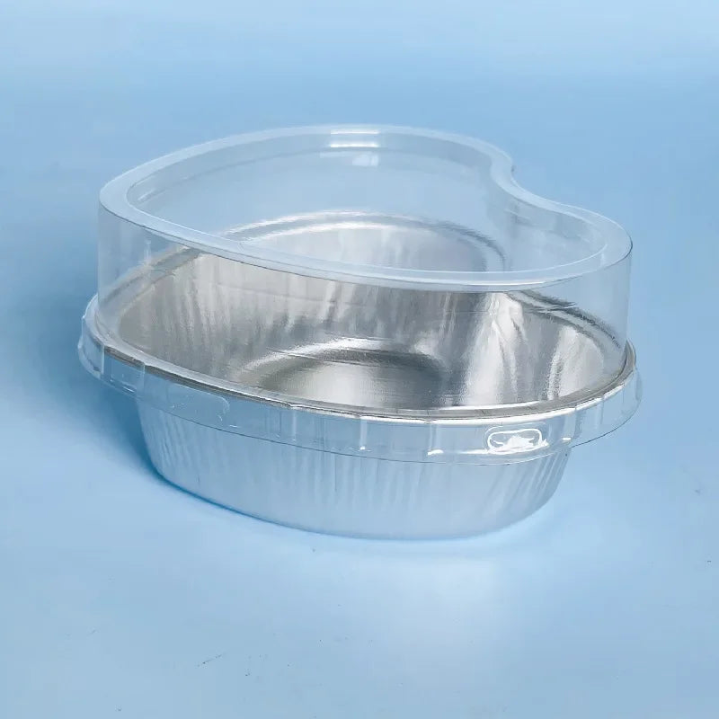 50 Stück 100 ml Aluminium Puddingbecher aus Alufolie mit Deckel - Herzförmige Einweg Mini Mousse Cupcake Behälter Backformen