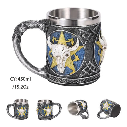 Mittelalterlicher Drachenharz-Edelstahlbecher als Kaffeebecher oder Teebecher