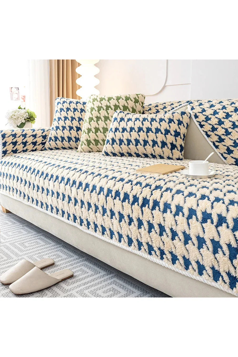 Hahnentrittmuster Samt Sofa Bezug