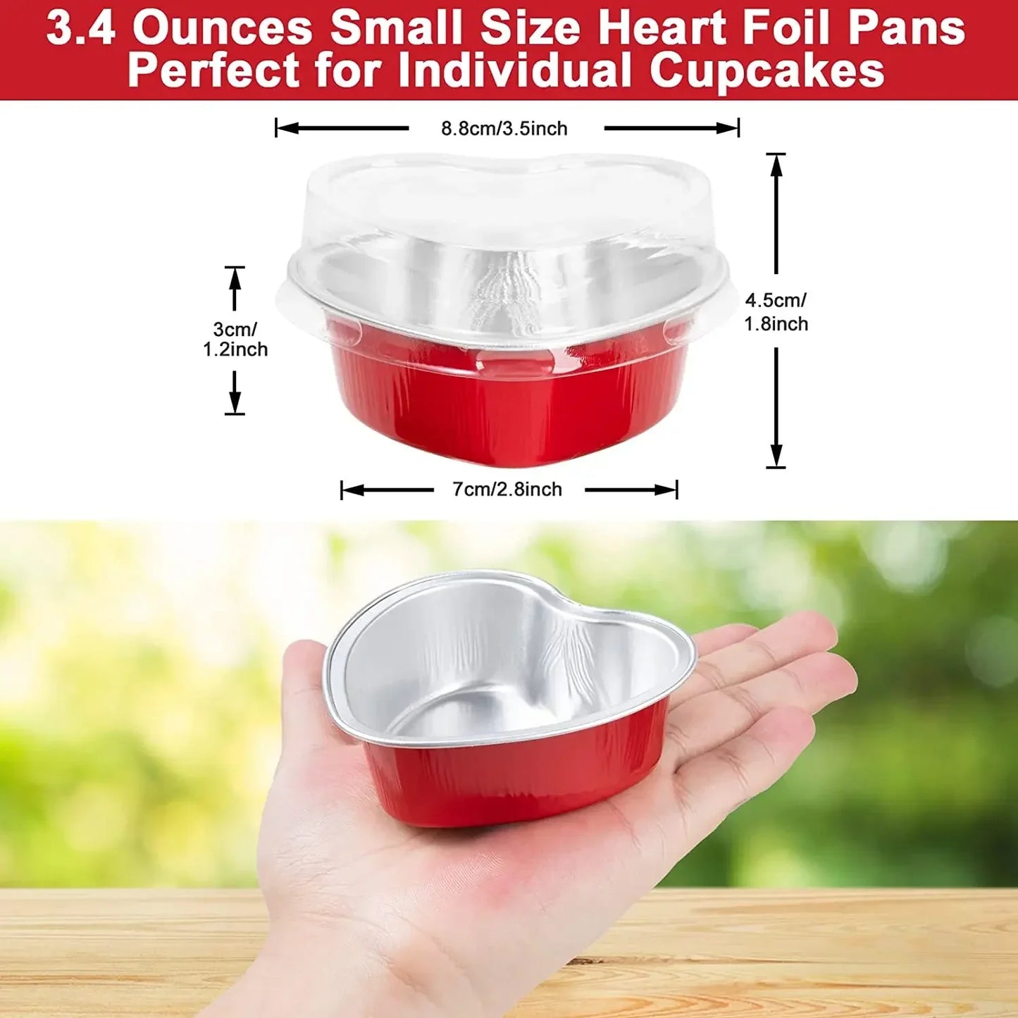 50 Stück 100 ml Aluminium Puddingbecher aus Alufolie mit Deckel - Herzförmige Einweg Mini Mousse Cupcake Behälter Backformen