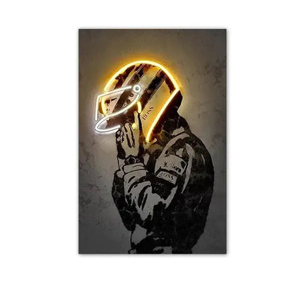 Racing Racer Poster Abstrakt Neon Helm Druck Leinwandmalerei Rennwagen Wandkunst Bild Wohnkultur Wohnzimmer Wandbild Unrahmt