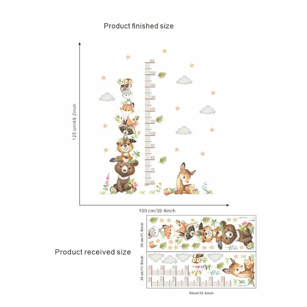 2PC Cartoon Tier Höhenmesser Wandaufkleber für Kinder Wasserdicht PVC Kinderzimmer Kindergarten Wohnkultur Babyzimmer Tapete