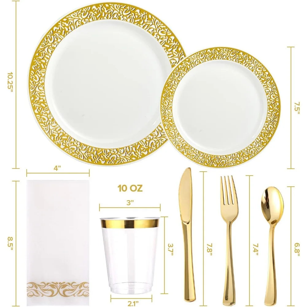 350pcs Einweg-Gold Spitze Geschirr Set für 50 Gäste