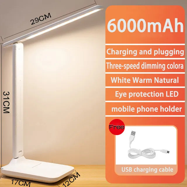 6000mAh wiederaufladbare LED Tischlampe USB 3 Farb stufenlos dimmbare Schreibtischlampe Touch faltbar augenschützendes Lese Nachtlicht