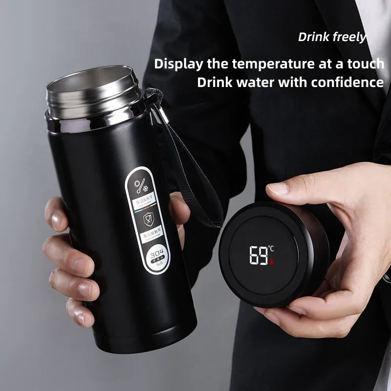 800ml-1L Edelstahl Thermoskanne – Tragbare Vakuumflasche mit LED-Temperaturanzeige