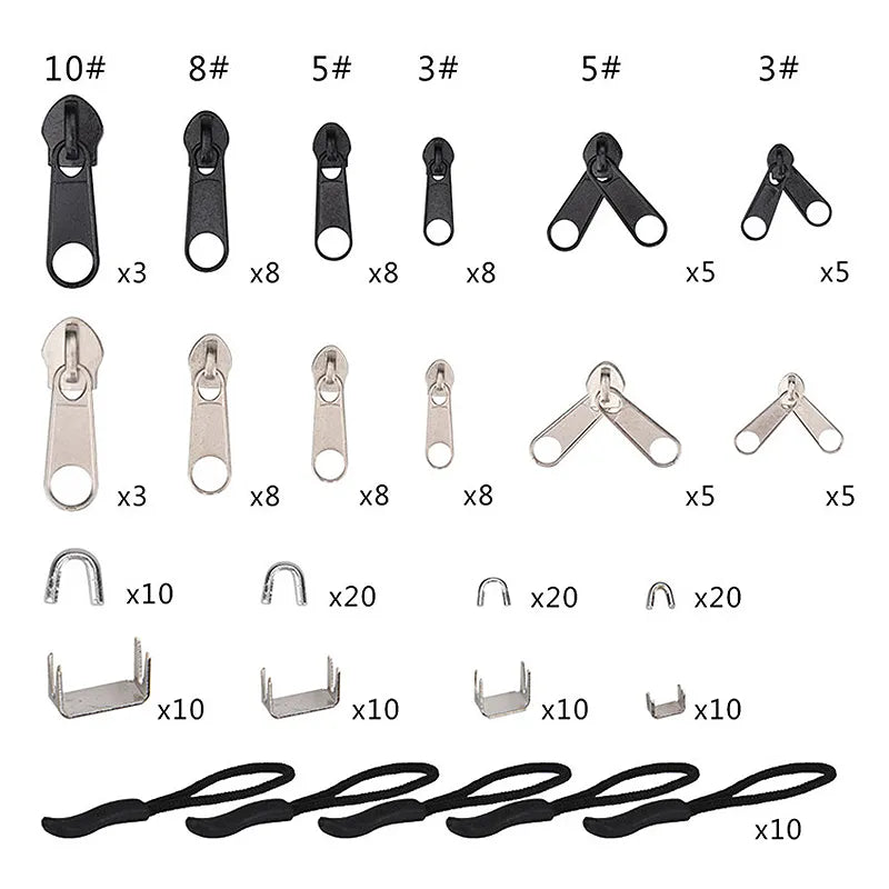 Reparaturset für Reißverschlüsse - 197/84/8-teiliges Reißverschluss-Ersatzzubehör für Kleidung, Zelte - Installationszange für Verlängerung, Gepäckreparatur