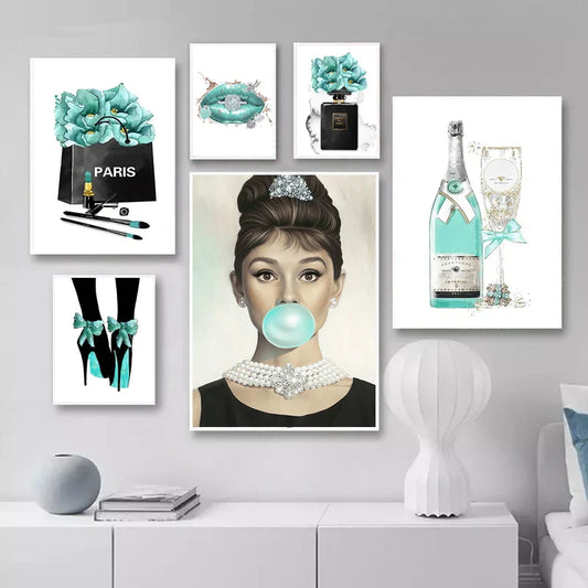 Modern Luxury Perfume Women Paris Fashion Poster Decorative Prints Canvas Painting Wall Art Pictures Elegant Girl Bedroom Decor