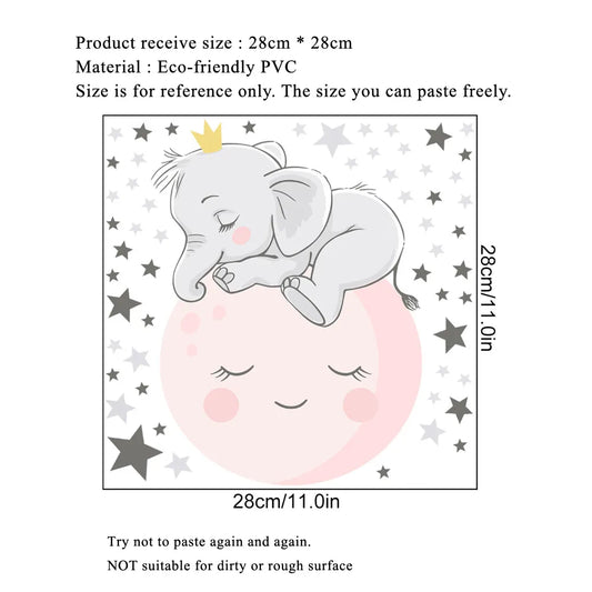 Moon Baby Elephant Sleeping Luminous Wall Sticker Baby Kids Room Bedroom Decoration Decals Glow In The Dark Home Decor Stickers