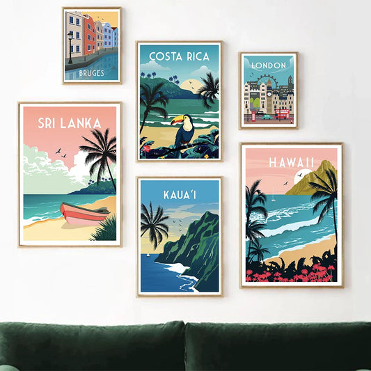 Moderne Wandkunst, Reisen, Stadtlandschaft, Frankreich, Paris, Florenz, Hawaii, Mailand, Leinwand-Poster, Druck, Heim-Schlafzimmer-Wohnzimmer-Dekoration