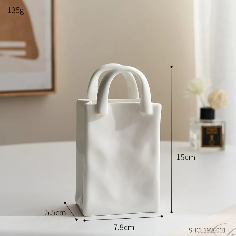 Nordic Dekorative Vase Handtasche Keramik Vase Dekoration Zuhause Blumen für Dekor Tischdekoration Zubehör Raumdekoration Vase Geschenk