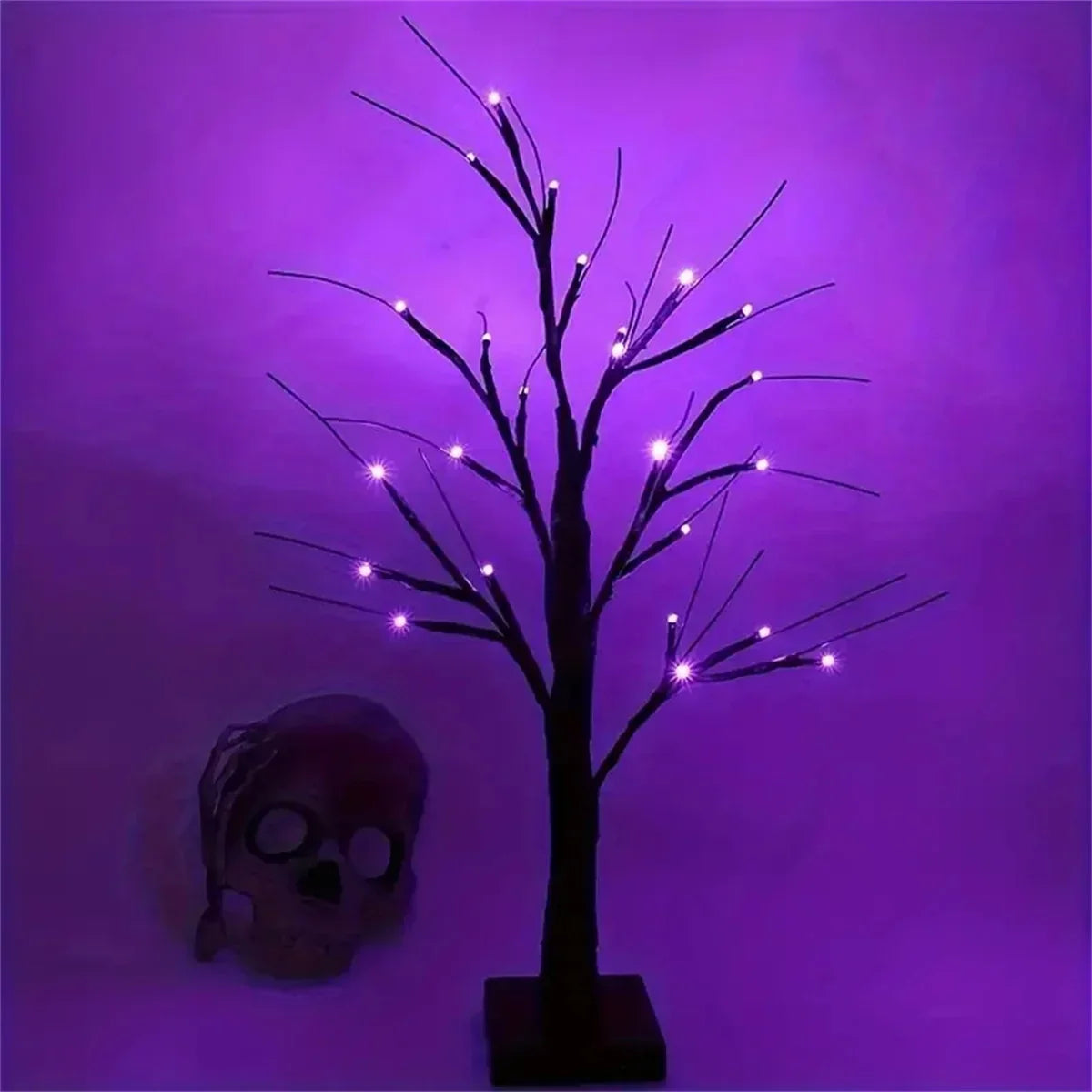Frendorf | GlowHaunt LED Halloween Birkenbaum | Stimmungslicht | Leuchtende Deko in Orange & Lila
