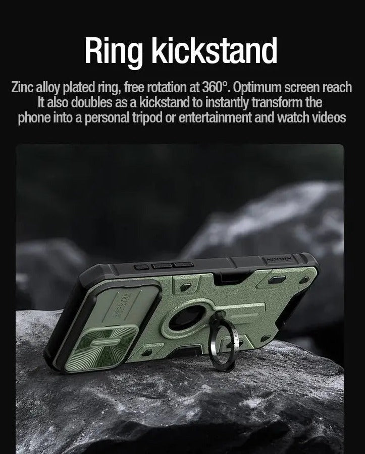 Frendorf | 360 CamShield Armor Ring-Kickstand-Hülle in Militärqualität für iPhone 15 Pro | 15 Pro Max