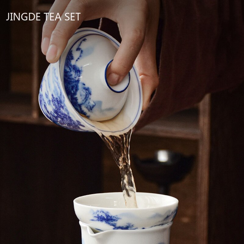 Frendorf | PorceVive Gaiwan Teetasse | Handgefertigtes Porzellan mit Landschaftsmuster | Chinesisches Teeset mit Deckel