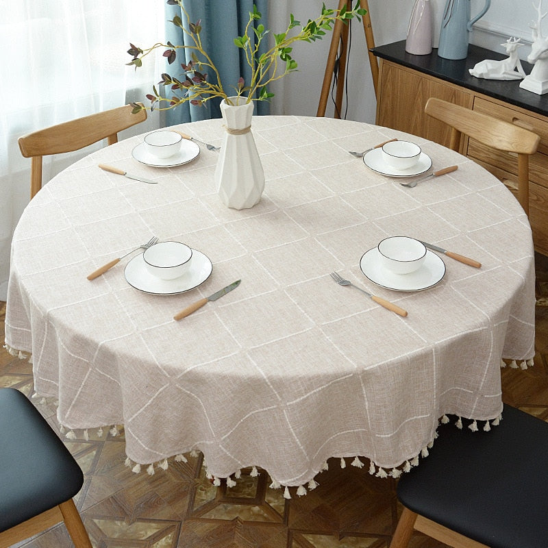 Ästhetische runde Leinentischdecke