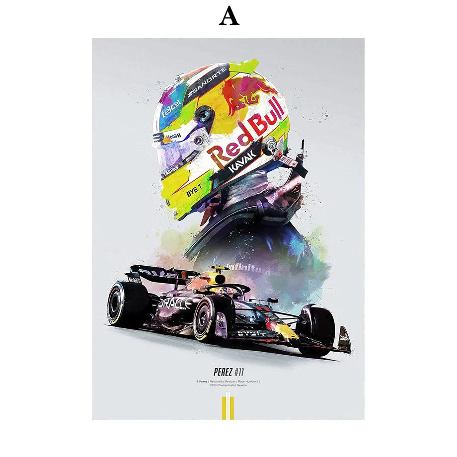 FI Formel 1 Rennhelm 2023 Saison Meisterschaft Team Bewegung Wandkunst Leinwandbild Nordisches Poster Wohnzimmer Dekor