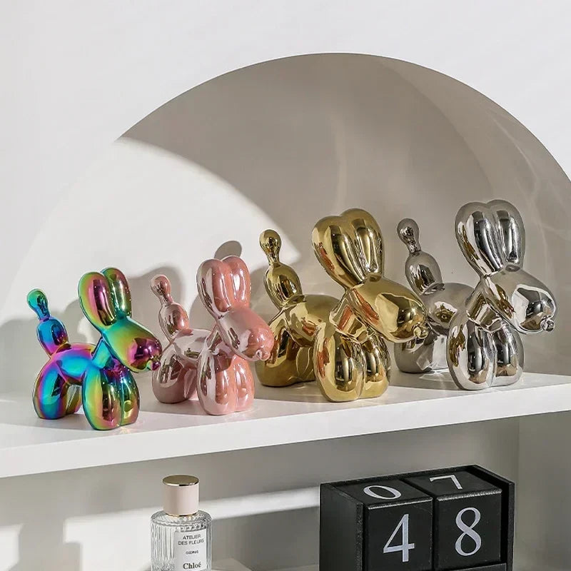 Nordic Keramik Ballon Hund Skulptur Gold Tier Dekorationen Statue Wohnzimmer Ornamente Kreative Desktop Ornament Wohnkultur