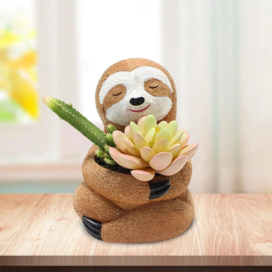Frendorf | SlothNest Dekorative Faultier Pflanzgefäß – Liebevolle Resin-Vase