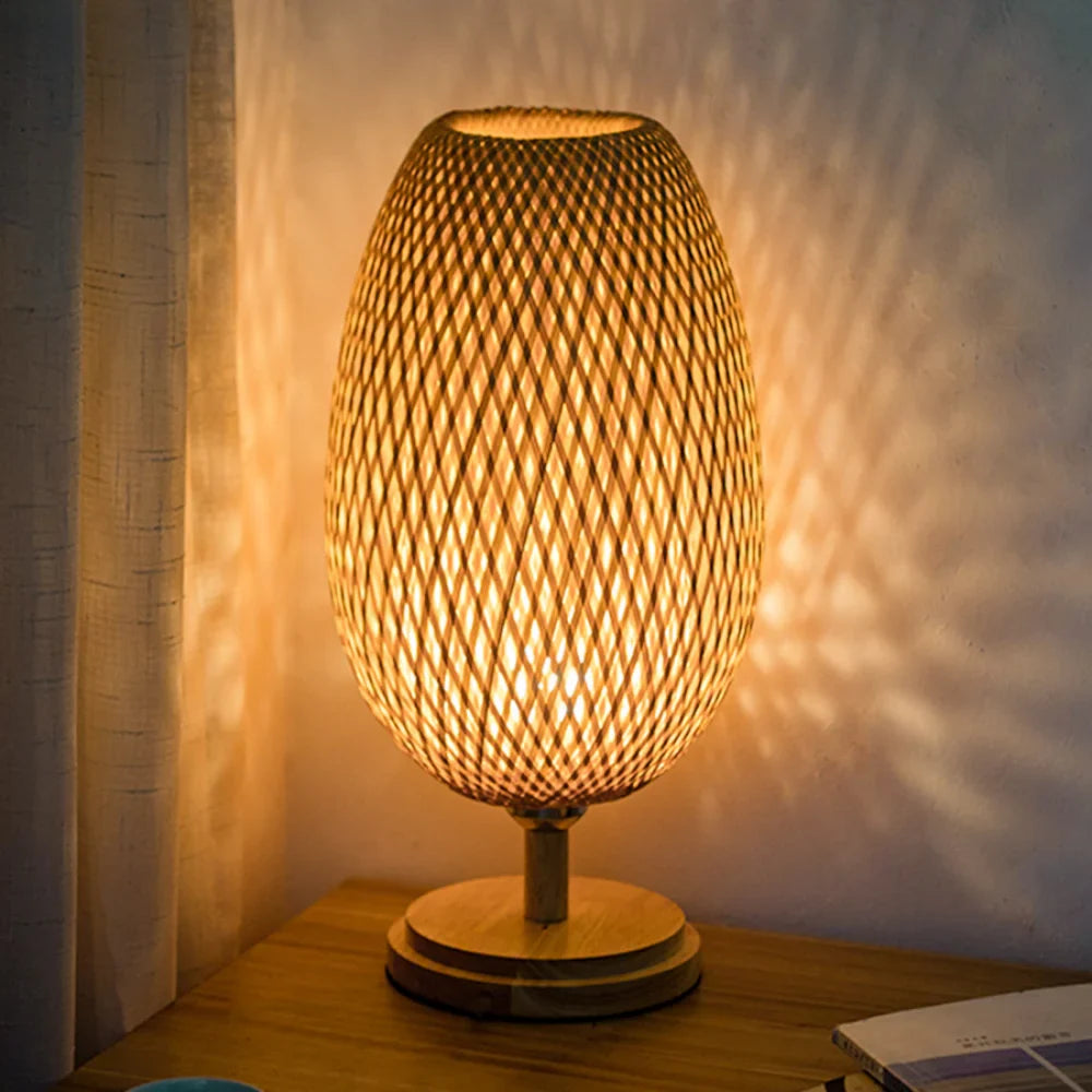 Rattanlampe - Stufenlos dimmbare Korblampe für Schlafzimmer- und Wohnzimmerdekoration