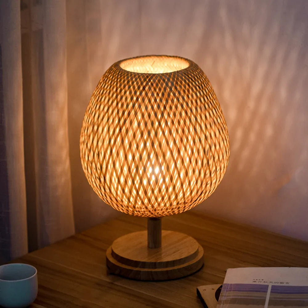 Rattanlampe - Stufenlos dimmbare Korblampe für Schlafzimmer- und Wohnzimmerdekoration