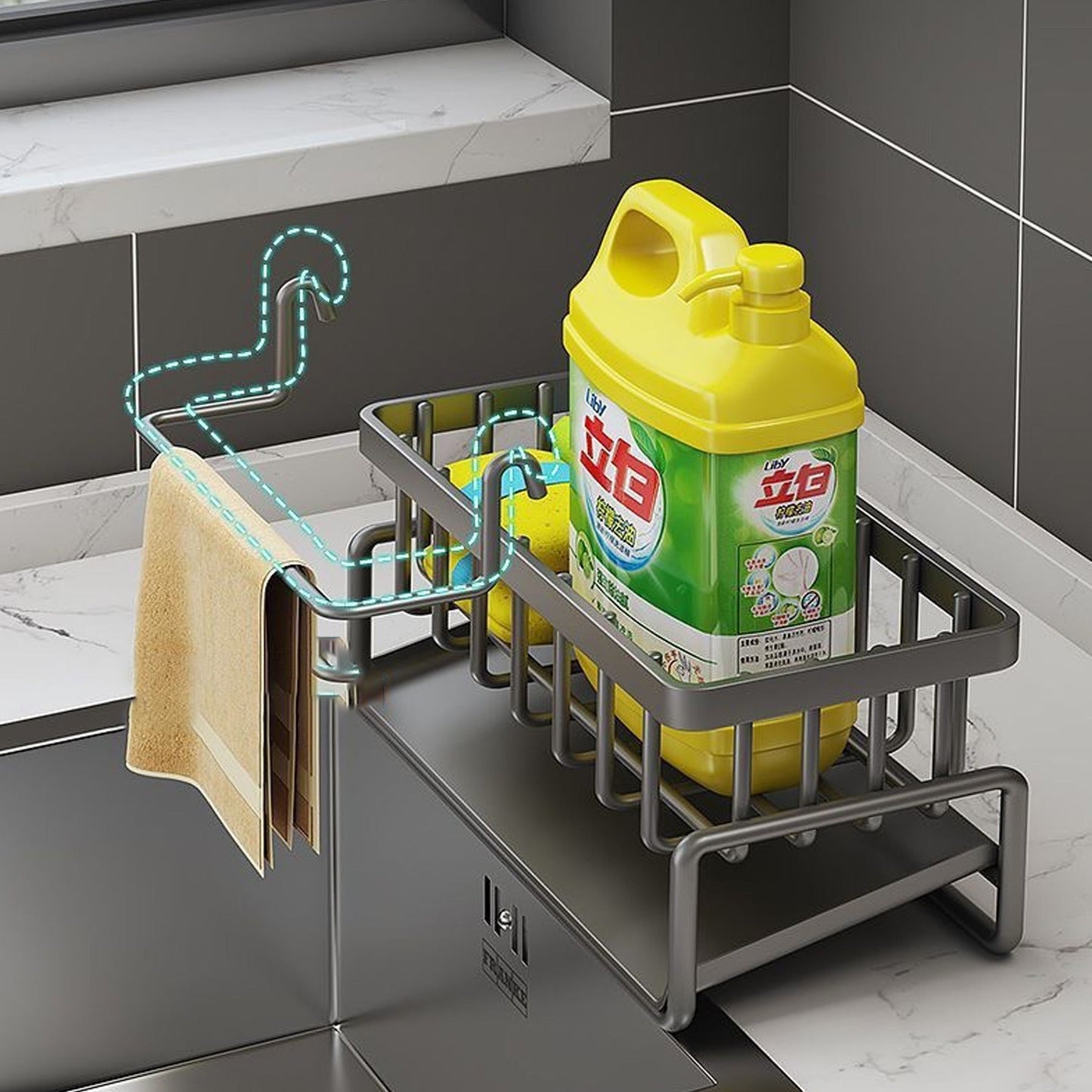 Frendorf | Rostfreier Edelstahl Spülen Organizer Regal - Küchen-Schwamm, Seife, Geschirrtuch Halter Regal Korb