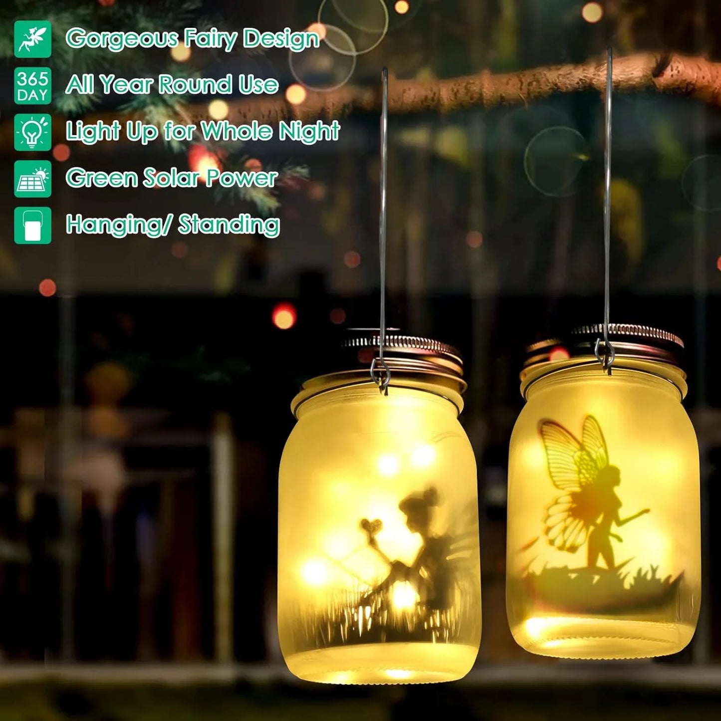 Glas Fee Lampe - Solar Einmachglas Laterne, IP65 Wasserdicht Außen Hängeleuchte