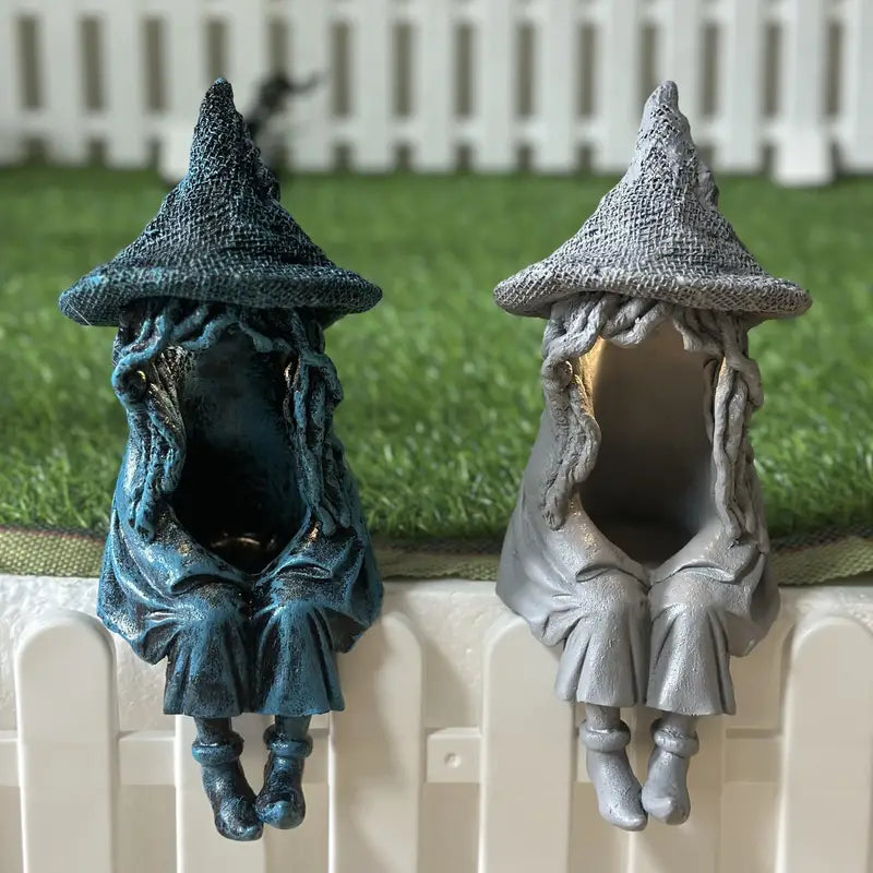Frendorf | MysticGlow Solarbetriebene Hexen-Statue | Magisches Gartenlicht | Stimmungsvolle Solarleuchte für Außenbereich