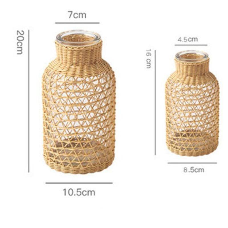 Frendorf | StrawLite Design Vase mit Strohelementen | Handgefertigt | Deko für Wohnzimmer & Esszimmer | In 2 Größen erhältlich