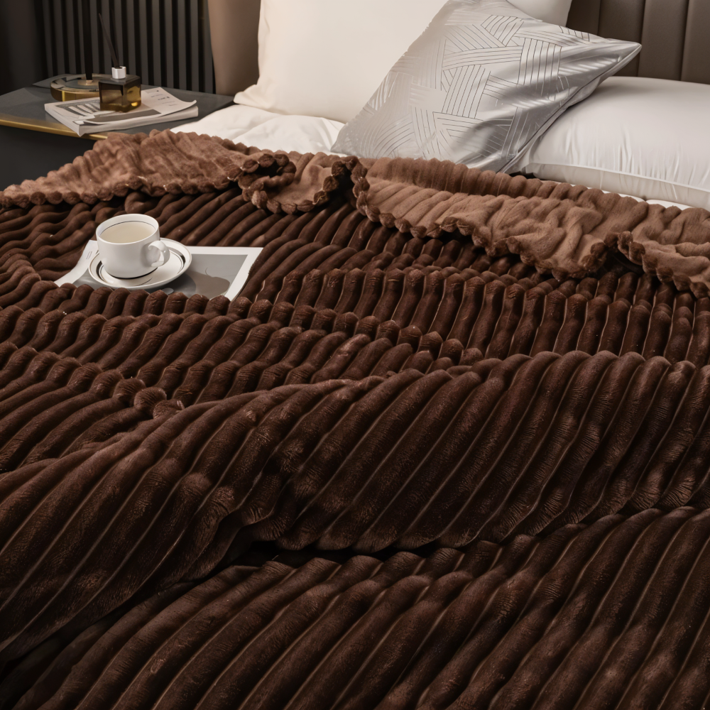 Frendorf | StripyLux Plaid - Weich, Atmungsaktive Gerippte Fleece Blanket - Dicke Plüsch Throw Blanket