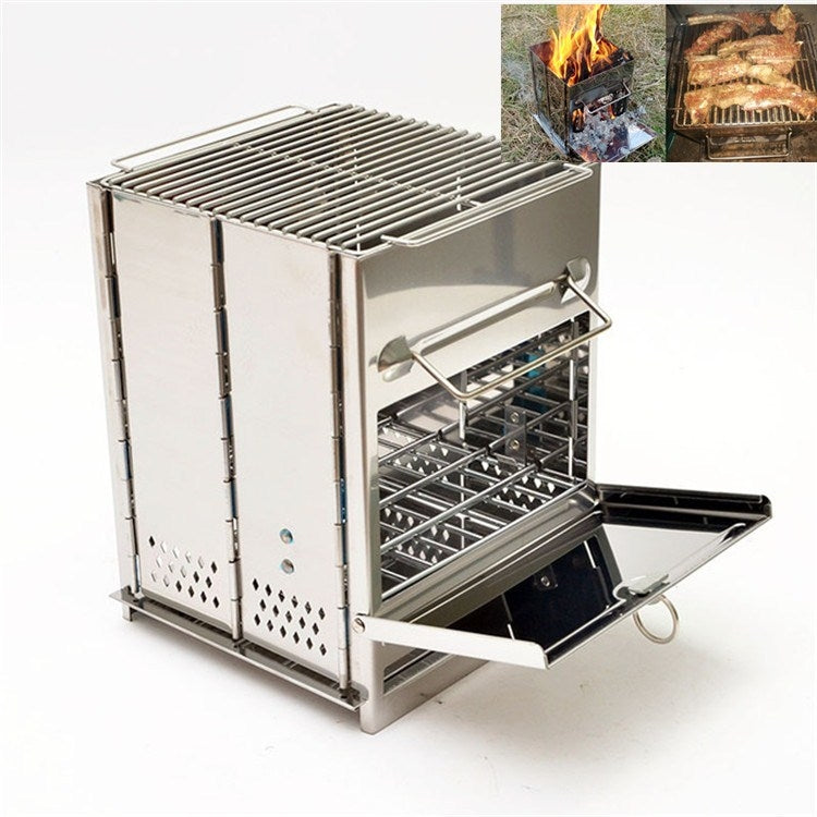 Frendorf | Tragbarer Edelstahl Klappgrill Holzkohlegrill Grill Outdoor Camping Holzofen