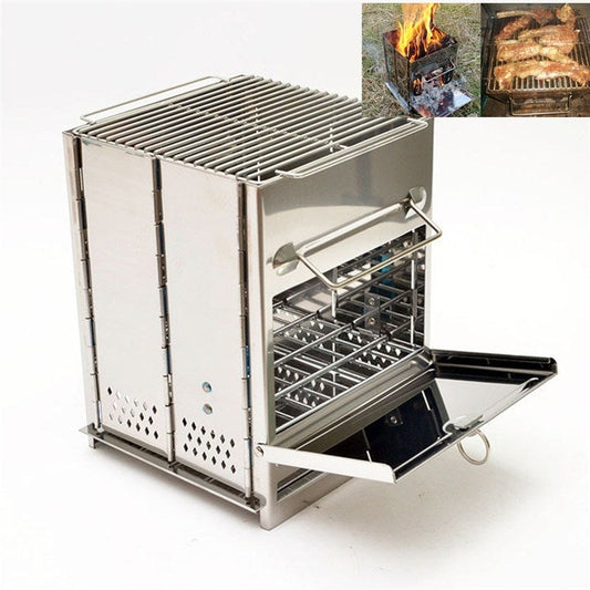 Frendorf | Tragbarer Edelstahl Klappgrill Holzkohlegrill Grill Outdoor Camping Holzofen
