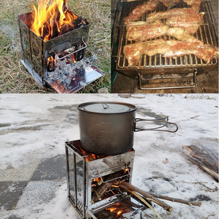 Frendorf | Tragbarer Edelstahl Klappgrill Holzkohlegrill Grill Outdoor Camping Holzofen