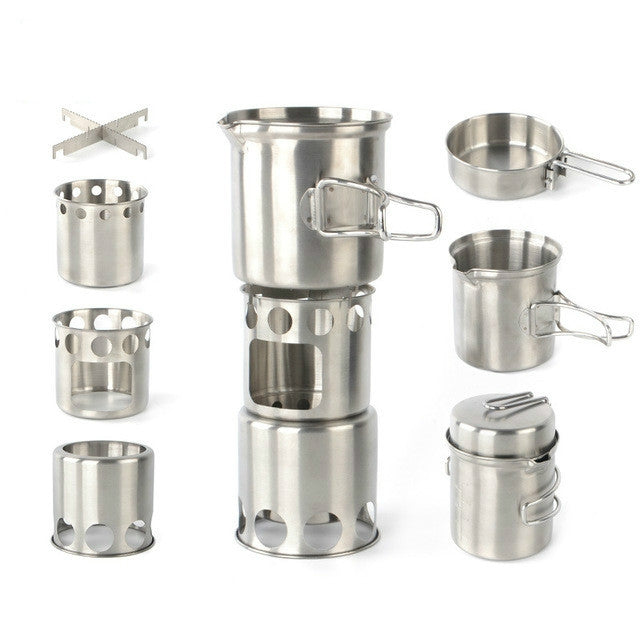 Frendorf | Outdoor Edelstahl Winddichter Ofen Tragbares Camping Grillset, Spezifikation:Ofen Set+Holzofen