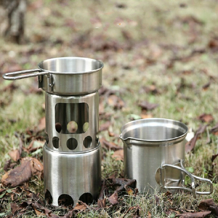 Frendorf | Outdoor Edelstahl Winddichter Ofen Tragbares Camping Grillset, Spezifikation:Ofen Set+Holzofen