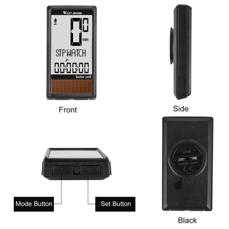 Frendorf | WEST BIKING Kabellose Solar Code-Tisch Mountain Road Bike Großschrift Code-Tisch Fünf Sprache Wasserdicht Geschwindigkeitsmesser