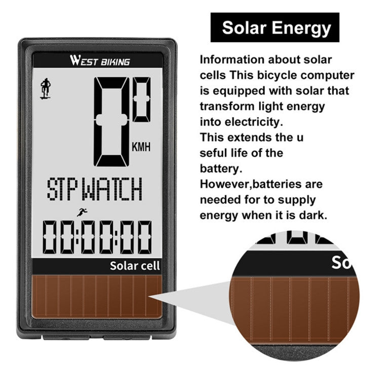 Frendorf | WEST BIKING Kabellose Solar Code-Tisch Mountain Road Bike Großschrift Code-Tisch Fünf Sprache Wasserdicht Geschwindigkeitsmesser