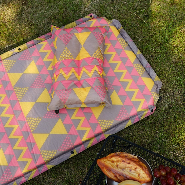 Frendorf | Doppelter Luftloch Automatisches Aufblasbares Pad Outdoor Camping Zelt Pad Feuchtigkeitsbeständiges Genähtes Mittagspause Schlafpad (Rot Gelb Druck)