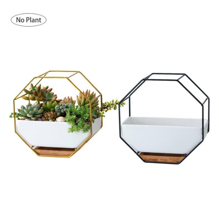 Einfaches octagonales geometrisches Wandhängen Tisch Sukkulenten Platauf bamboo Unterstützung Eisenrahmen Blumentopf (schwarz)