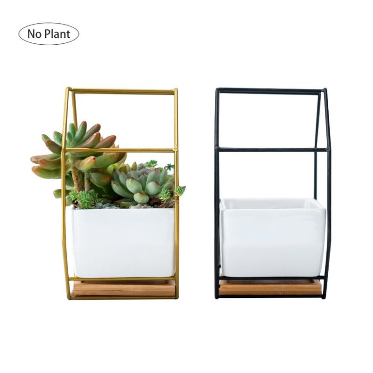 Einfaches octagonales geometrisches Wandhängen Tisch Sukkulenten Platauf bamboo Unterstützung Eisenrahmen Blumentopf (schwarz)