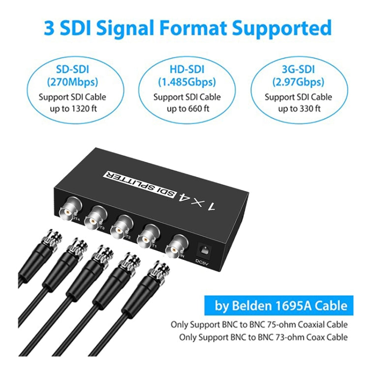 Frendorf | 1 In 4 Out SD-SDI / HD-SDI / 3G-SDI Verteilung Verstärker Video SDI Splitter (US-Stecker)